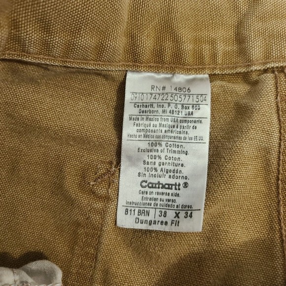 Carhartt Jeans Dungaree Fit Men's Size 38x34 Brown Carpenter Pants - Picture 8 of 13